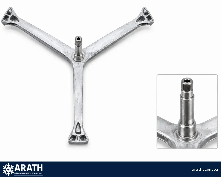 CRUCETA PARA LAVARROPAS MIDEA / TOKIO CECILIA CLEAN DE 6KG 1000RPM (EJE ESTRIADO / 2 TORNILLOS) RULEMAN: 6203-6204 RETEN: 25X50.7X10/12