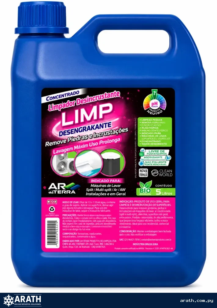 DETERGENTE DE LIMPIEZA PARA MANTENIMIENTO DE AIRES ACONDICIONADOS AR DA TERRA 5 LITROS