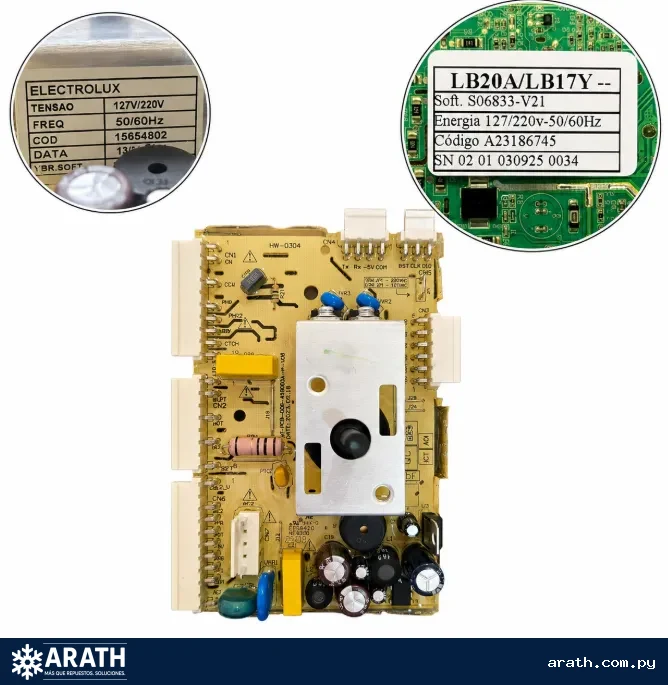 PLACA ORIGINAL PARA LAVARROPAS ELECTROLUX MODELO: LB20A / LB17Y CODIGO: A23186745 / 15654802